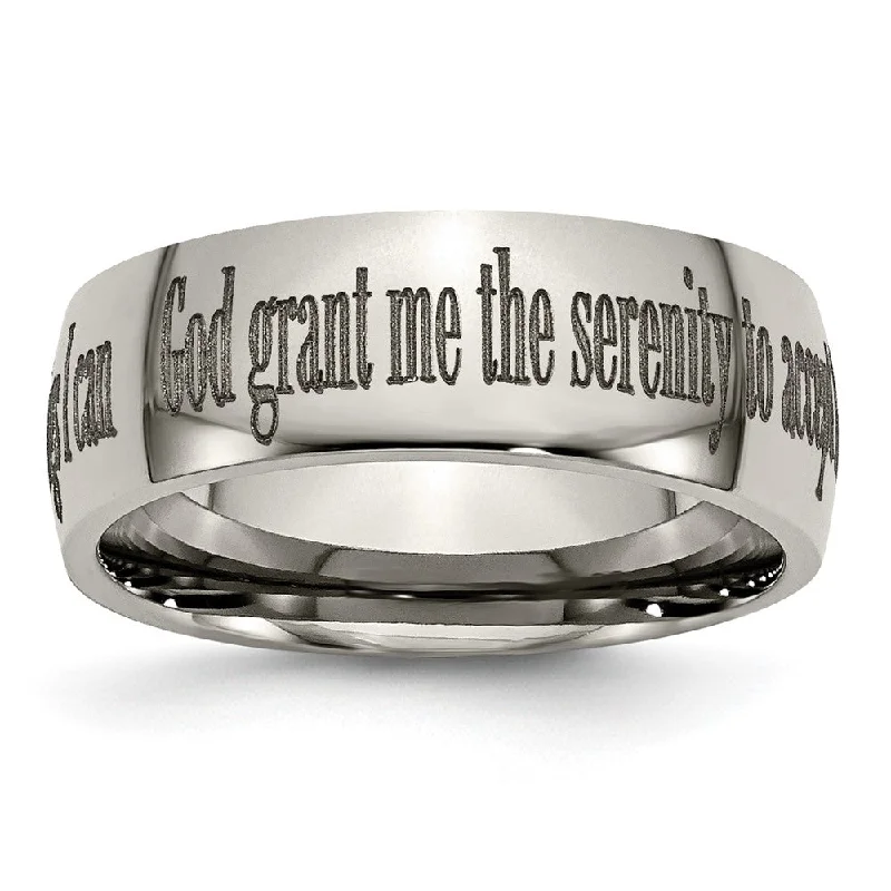 8mm Titanium Domed Serenity Prayer Etched & Polished Standard Fit Band