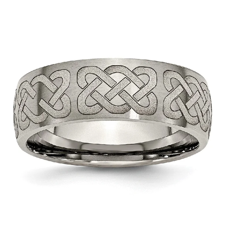 8mm Titanium Etched & Brushed Celtic Design Domed Standard Fit Band