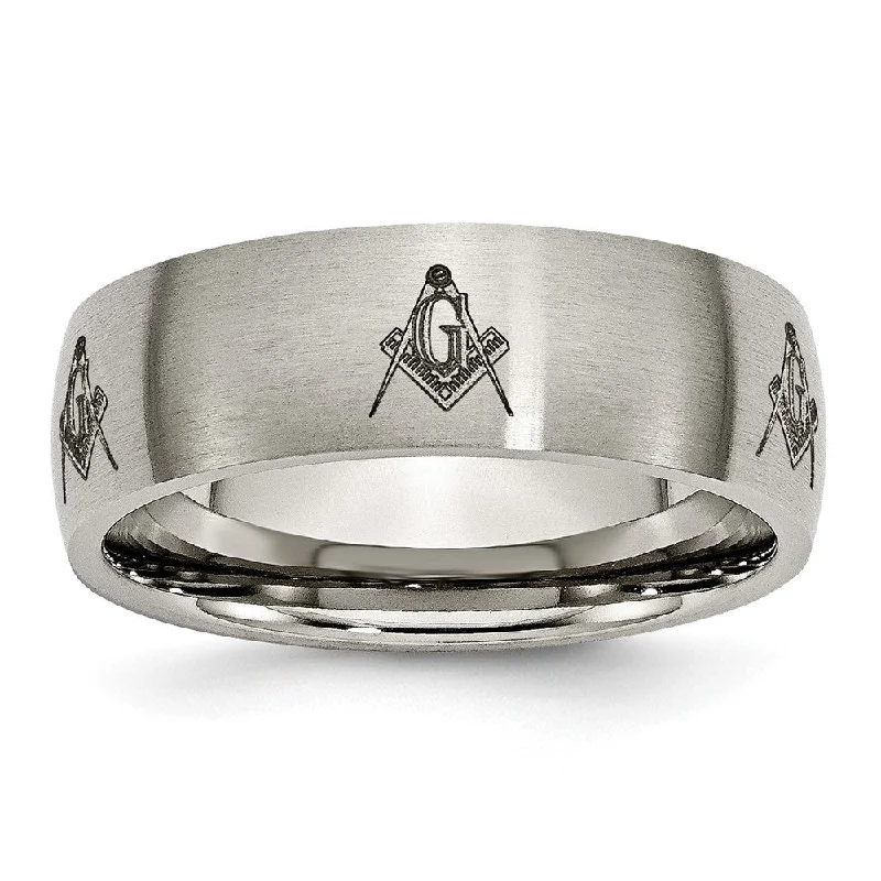 8mm Titanium Etched & Brushed Masonic Domed Standard Fit Band