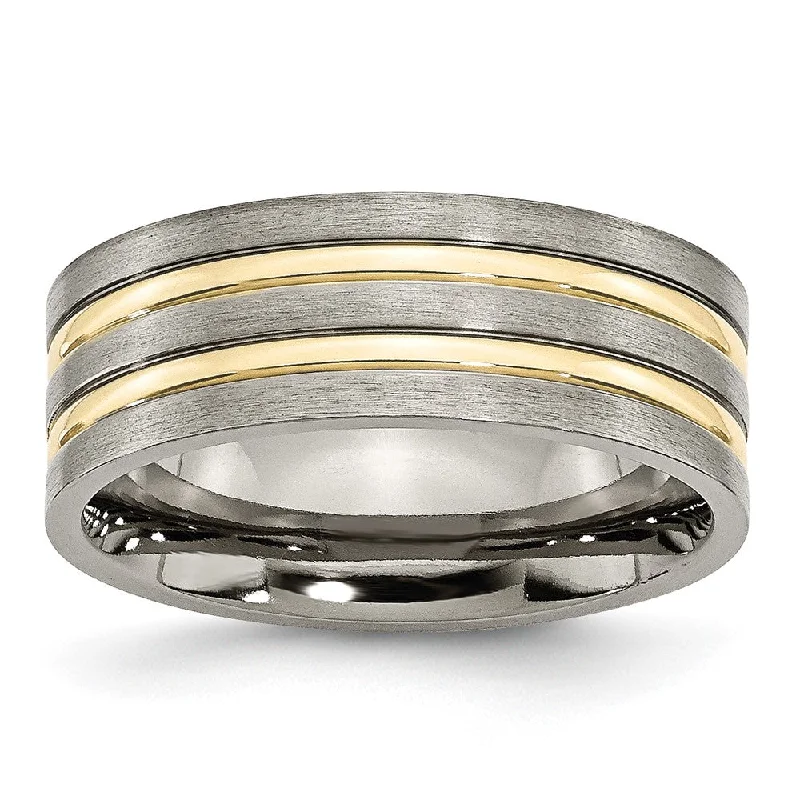 8mm Titanium Gold Tone Plated Grooved Flat Standard Fit Band