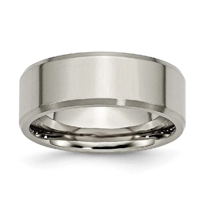 8mm Titanium Polished & Brushed Beveled Edge Comfort Fit Band