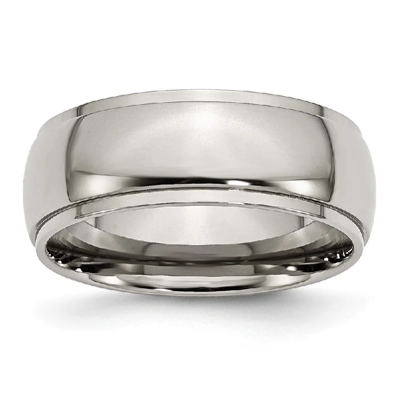 8mm Titanium Polished Domed Ridged Edge Standard Fit Band