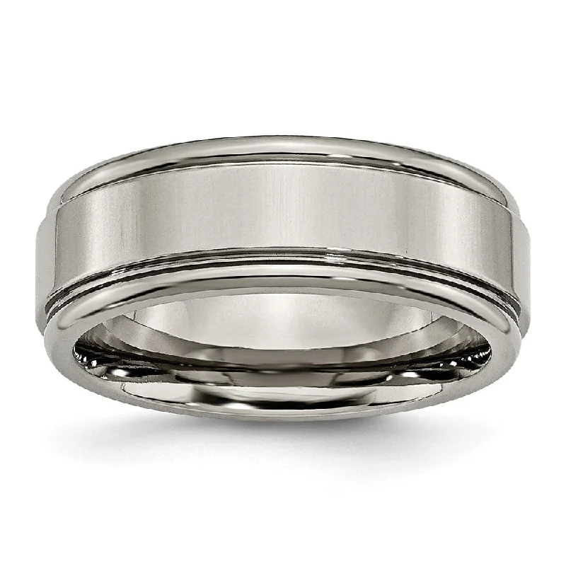 8mm Titanium Polished Grooved Edge Comfort Fit Band