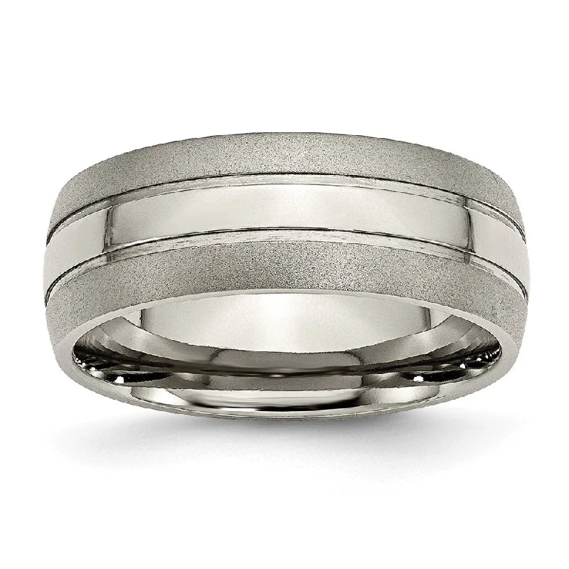 8mm Titanium Polished & Satin Grooved Standard Fit Band