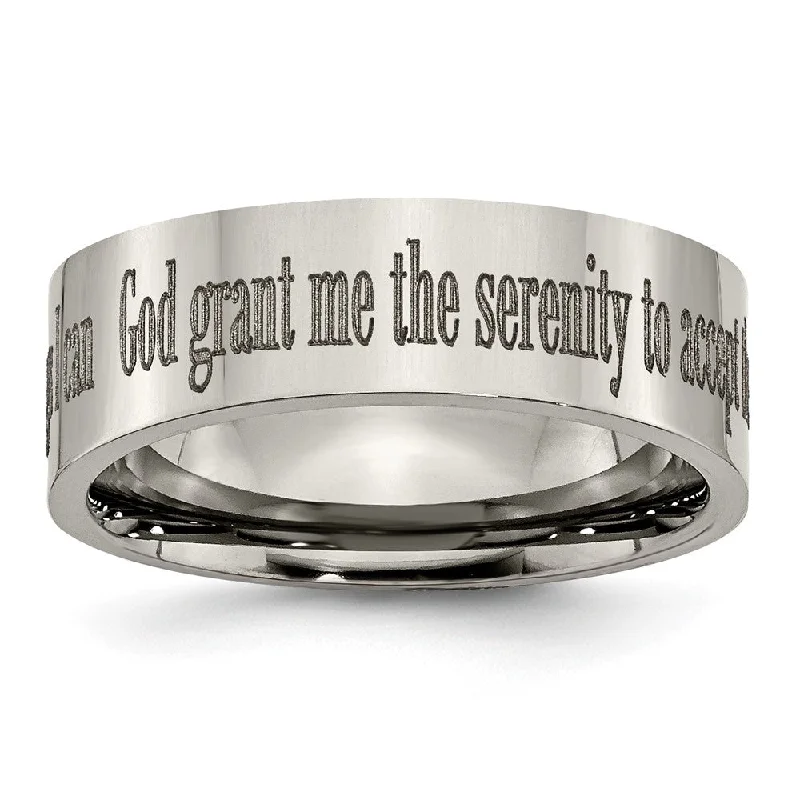 8mm Titanium Polished Serenity Prayer Flat Standard Fit Band