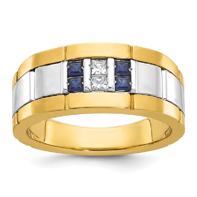 9.5mm 14K Two Tone or White Gold Lab-Cr. Sapphire/Diamond Tapered Band