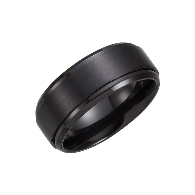 9mm Black Titanium Ridged & Beveled Edge Comfort Fit Band