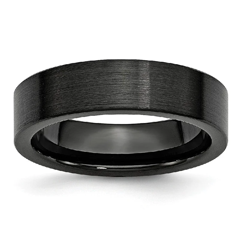 Black Ceramic, 6mm Flat Brushed Comfort Fit Band