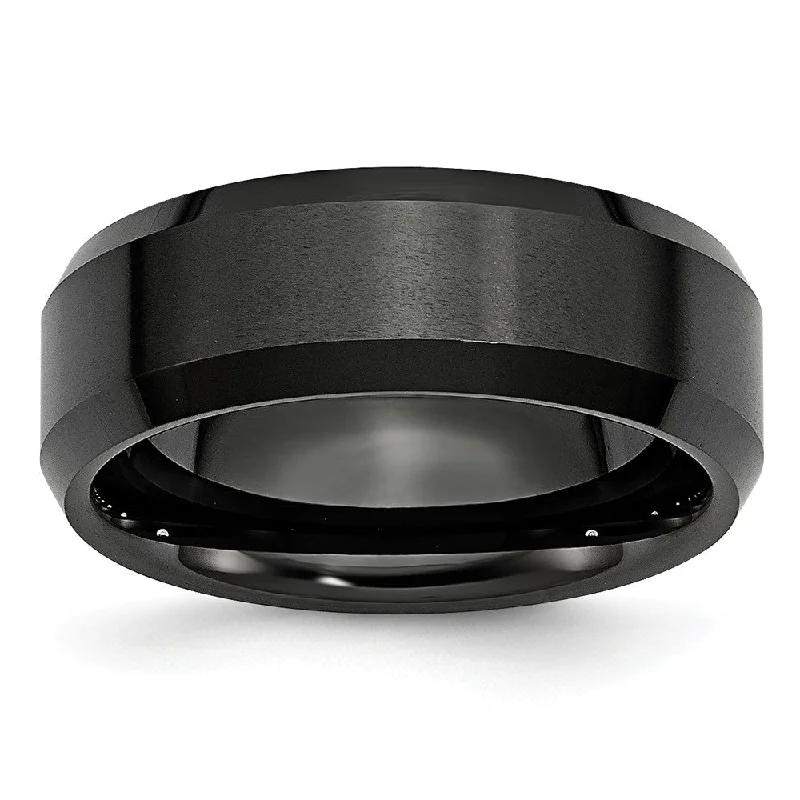 Black Ceramic, 8mm Beveled Edge Unisex Comfort Fit Band