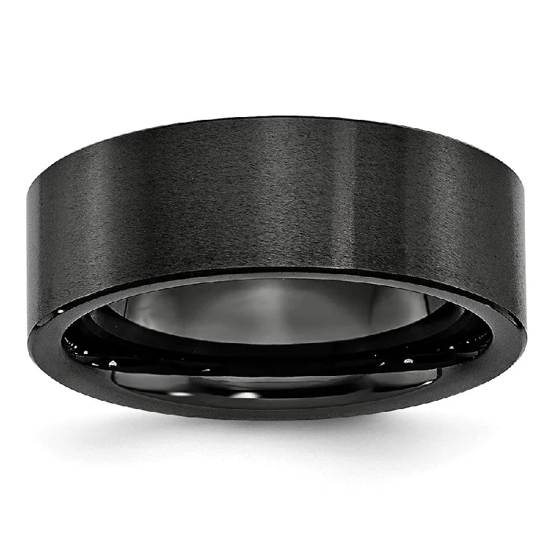 Black Ceramic, 8mm Flat Brushed Comfort Fit Band