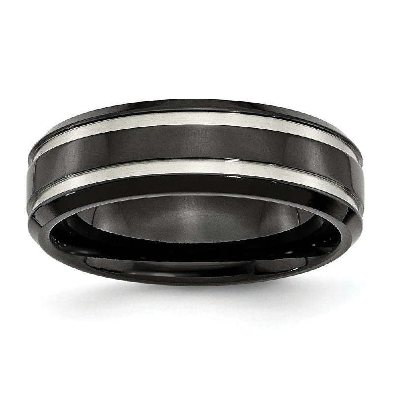 Black-Plated Titanium, 7mm Grooved Unisex Comfort Fit Band