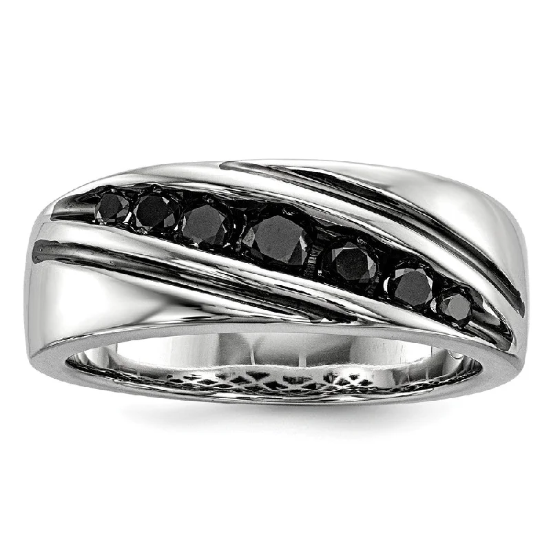 Men's 1/2 Cttw Black Diamond Band in Rhodium Plated Sterling Silver