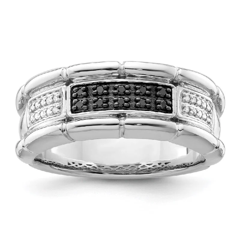 Men's 1/4 Cttw Black & White Diamond 8mm Band in Sterling Silver