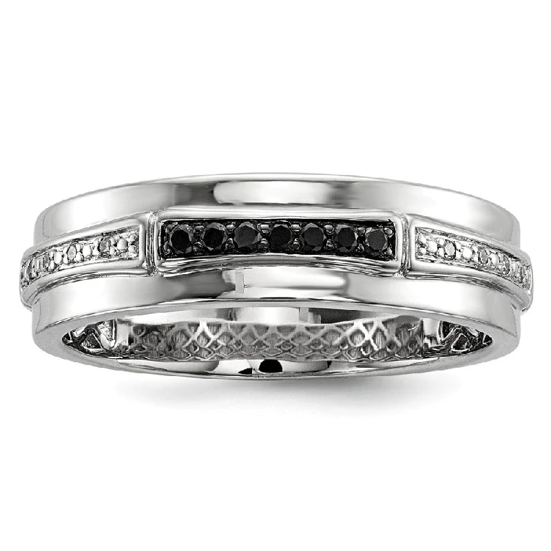 Men's 1/8 Cttw Black & White Diamond 6mm Band in Sterling Silver