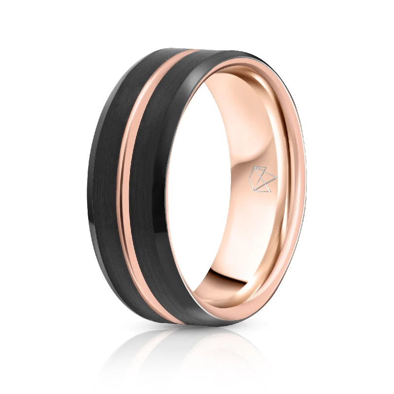 Black Tungsten Ring Rose Gold Infinity