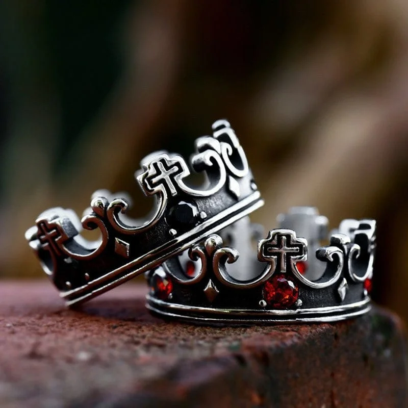 Men's Punk Crown Cross Ring