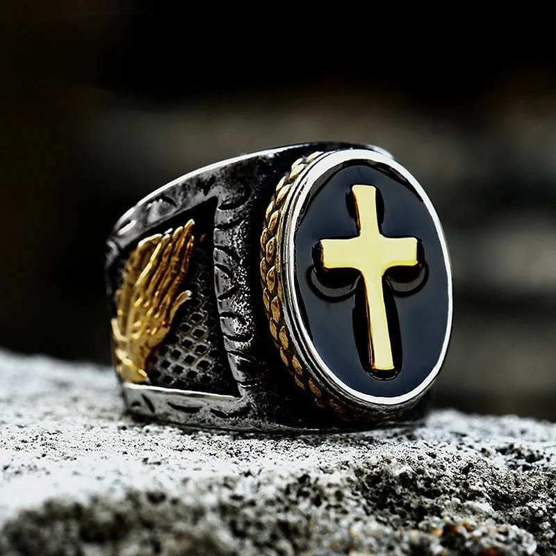 Men's Punk Double Color Cross Ring