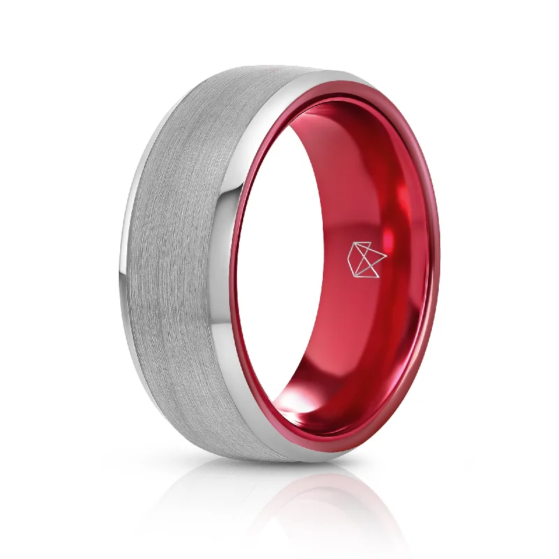 Silver Tungsten Ring - Resilient Red