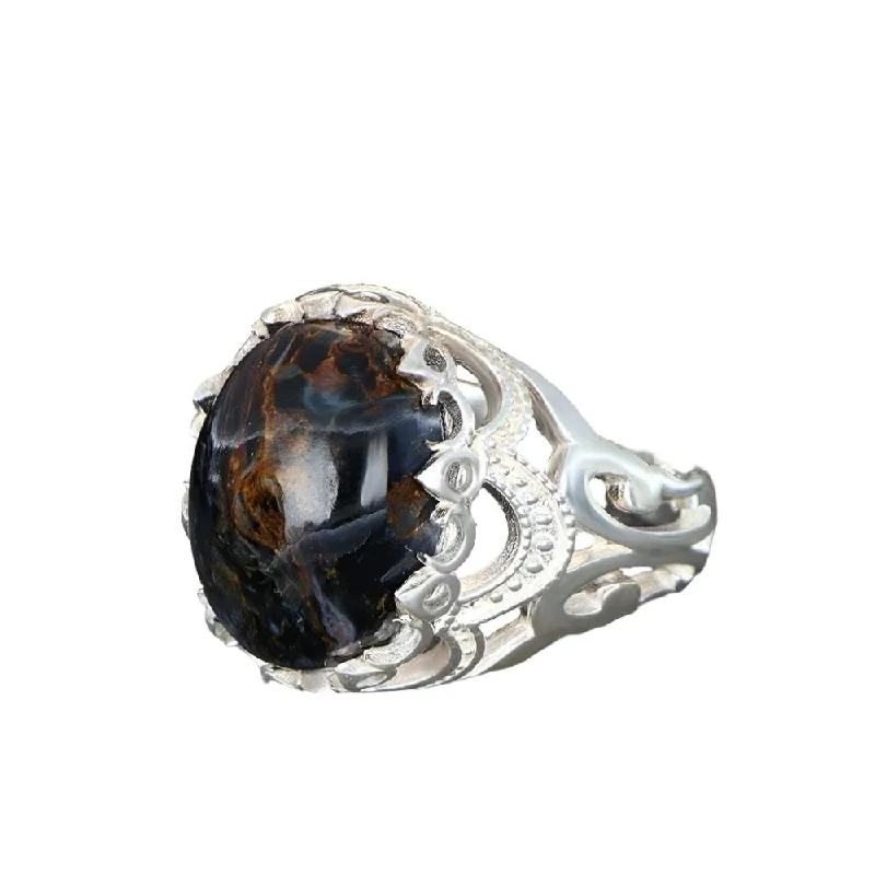 Tesbihevim | Men's Silver Ring with Pietersite Stone