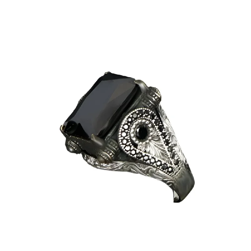 Tesbihevim | Men's Silver Ring with Zircon Stone