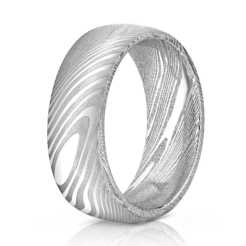 Wood Grain Damascus Steel Ring - Minimalist